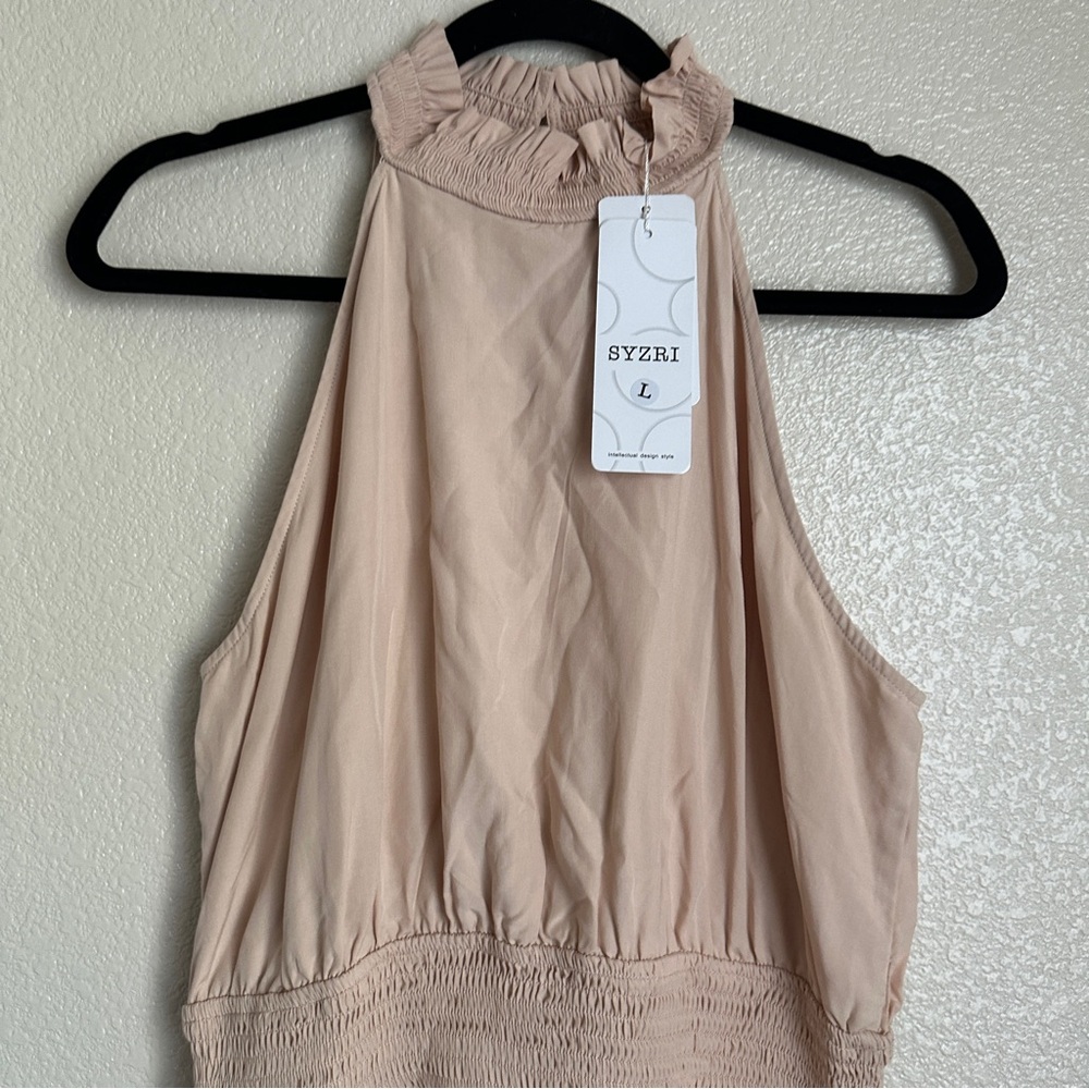 Amazon NWT‎ Taupe Halter Neck Smocked Sleeveless Dress Sz L - Picture 3 of 12